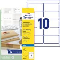 Étiquettes universelles Avery J4722-25 Adhésif A4 Transparent 96 x 50.8 mm 25 Feuilles de 10 Étiquettes