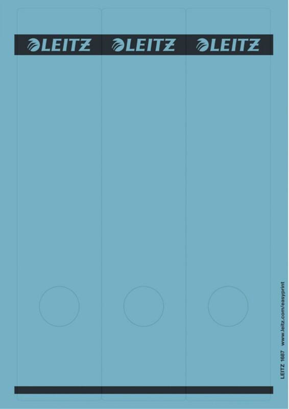 Leitz PC-beschriftbare Selbstklebende Rückenschilder 1687 Lang Für Leitz 1080 Qualitäts-Ordner Blau 62 x 285 mm 75 Stück