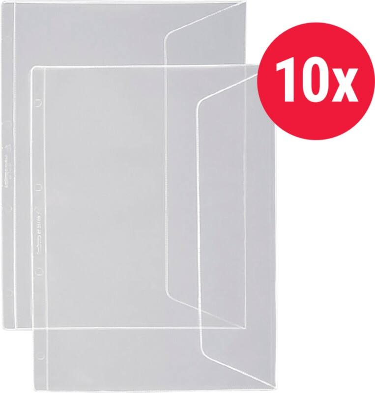 Kolma Prospekthüllen A4 Glasklar Transparent 140 Mikron PP (Polypropylen) Seite mit Klappenöffnung 4 Löcher 10 Stück