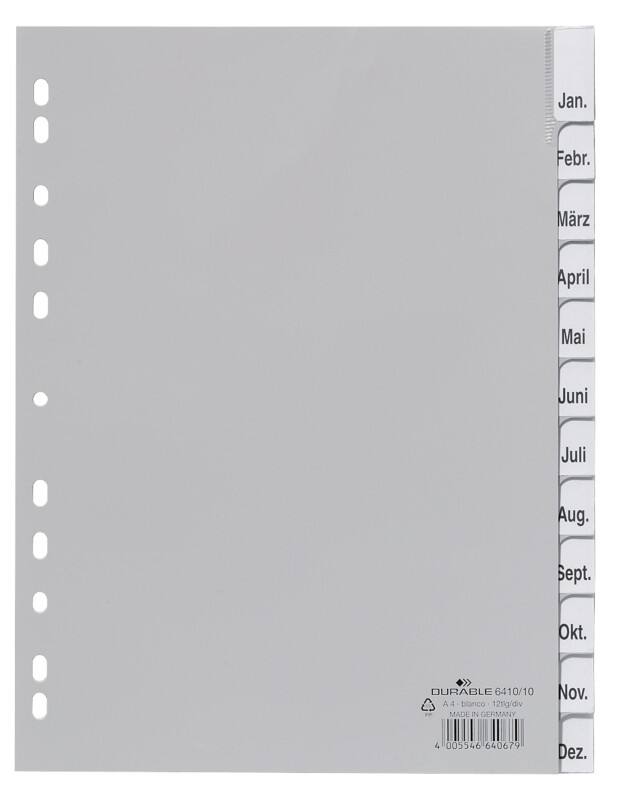 DURABLE Jan - Dez Monatsregister DIN A4 Grau 12-teilig PP (Polypropylen) 11 Löcher 6410