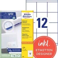 AVERY Zweckform Universaletiketten 3661 Ultragrip Weiss DIN A4 70 x 67,7 mm 100 Blatt à 12 Etiketten