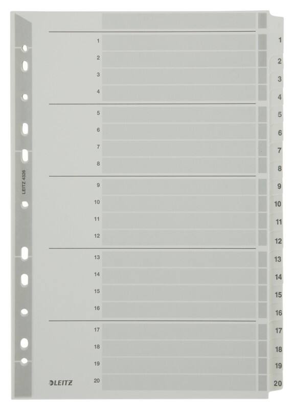 Leitz Register 4326 DIN A4 Weiß 20-teilig 11-fach Karton 1 bis 20