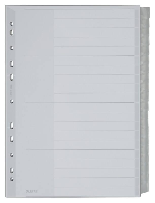 Intercalaires Leitz Vierge A4 extra large Gris Blanc, assortiment 20 intercalaires Polypropylène 11 Perforations 1278