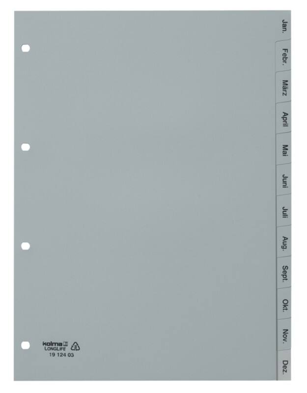 Kolma Superstrong Jan - Dez Alphabetische Register A4 hoch Grau 12-teilig PVC (Polyvinylchlorid) 4 Löcher 19.124.03