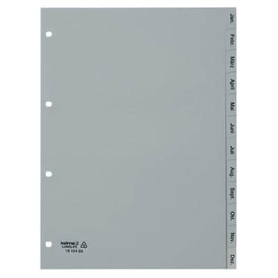 Kolma Register DIN A4 hoch Grau 12-teilig Perforiert Kunststoff Jan - Dez 12 Blatt