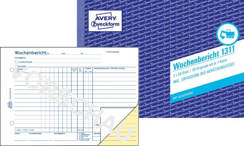 AVERY Zweckform Wochenbericht 1311 DIN A5 quer Perforiert N/A 50 Blatt