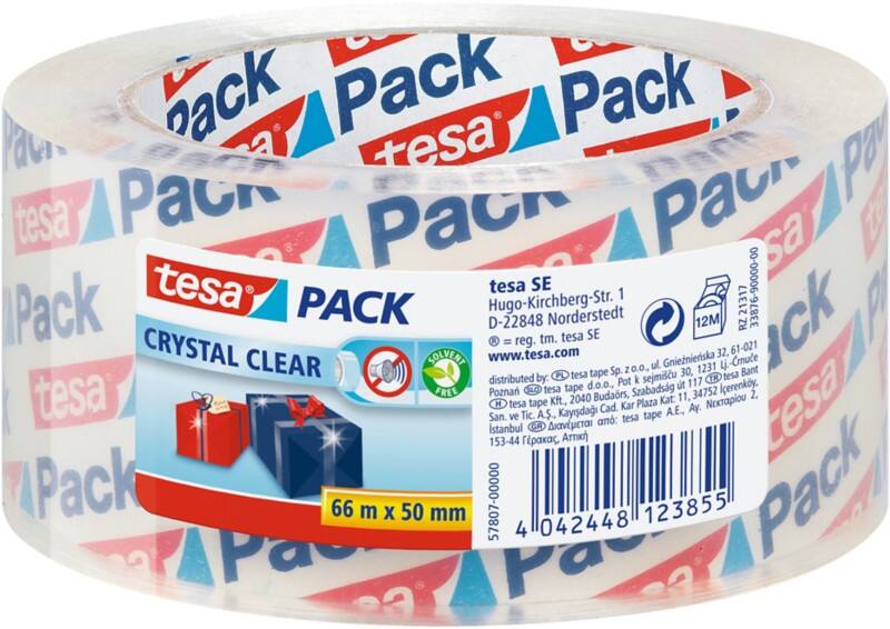 tesa Verpackungsklebeband tesapack Crystal Clear Transparent 50 mm (B) x 66 m (L) PP (Polypropylen)