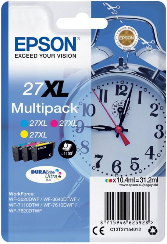 Epson 27XL Original Tintenpatrone C13T27154012 Cyan, Magenta, Gelb Multipack 3 Stück