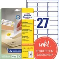 AVERY Zweckform L4737REV-25 Ablösbare Universaletiketten A4 Weiss 63,5 x 29,6 mm 30 Blatt à 27 Etiketten