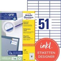 Étiquettes universelles Ultragrip AVERY Zweckform 3420 Adhésif A4 Blanc 70 x 16.9 mm 100 Feuilles de 51 Étiquettes