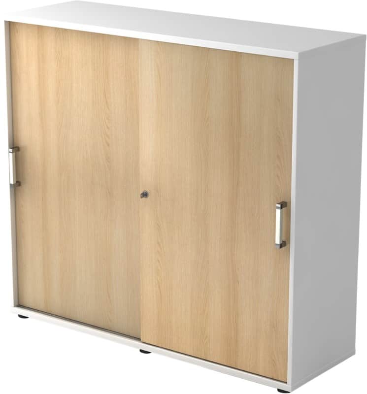 Hammerbacher Schiebetürenschrank Spanplatte 2 Fachböden abschließbar 1.200 x 400 x 1.100 mm Braun, Weiß