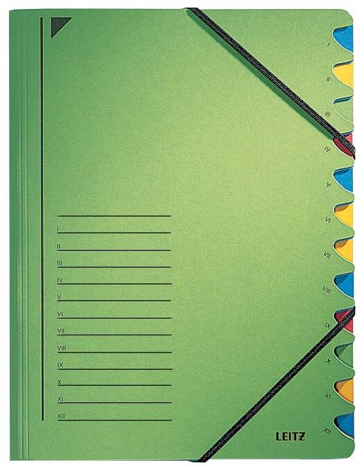 Leitz Ordnungsmappe A4 Grün Karton Mit 12 Fächern 24,7 x 32 cm
