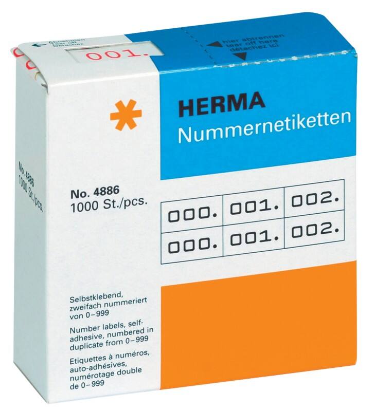 HERMA 4886 Nummernetiketten 0-999 Doppelt Selbstklebend Rot 10 x 22 mm Rechteckig 2000 Etiketten pro Packung
