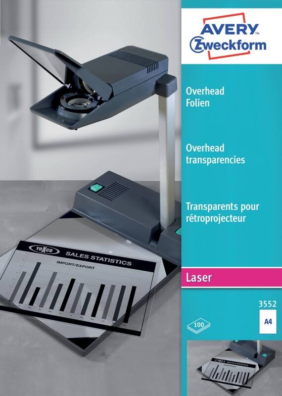 Film transparent pour rétroprojecteur AVERY Zweckform A4 3552 100 Feuilles