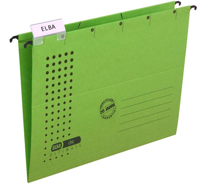 ELBA chic ULTIMATE Hängemappen A4 V-Boden 230 g/m² Grün Blauer Engel UZ56 (Recyclingkarton Schreibwaren) 5 Stück