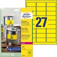 AVERY Zweckform L6105-20 Hochleistungsetiketten DIN A4 Gelb 63,5 x 29,6 mm 20 Blatt à 27 Etiketten