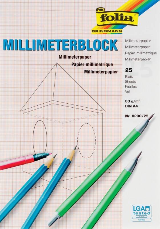 Carnet millimétré Folia A4 Blanc 80 g/m² 25 Feuilles
