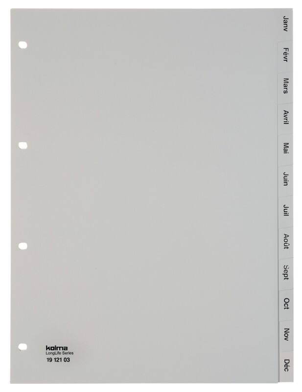 Kolma Superstrong Jan - Dez Alphabetische Register A4 hoch Grau 12-teilig PVC (Polyvinylchlorid) 4 Löcher 19.121.03