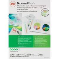 GBC Document Laminierfolien A3 Glänzend 175 Mikron (2 x 175) Transparent 100 Stück