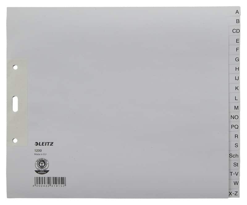 Intercalaire A - Z Leitz Recycled A5 Gris clair 20 intercalaires 100 g/m² Papier 3 Perforations 1200