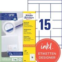 AVERY Zweckform Universaletiketten 3669 Ultragrip Weiss DIN A4 70 x 50,8 mm 100 Blatt à 15 Etiketten