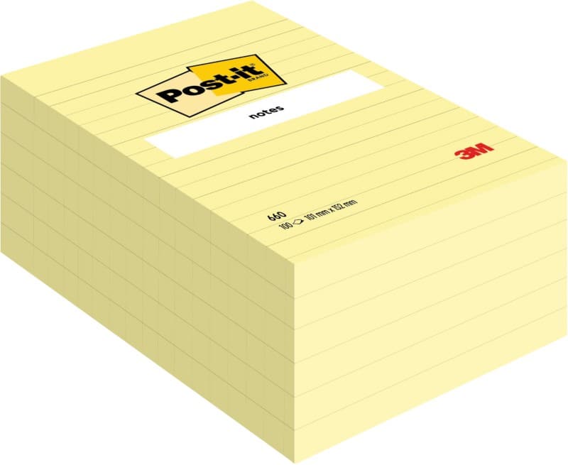 Notes Post-it Lignées Grand format 101 x 152 mm Jaune canari 6 Blocs de 100 Feuilles