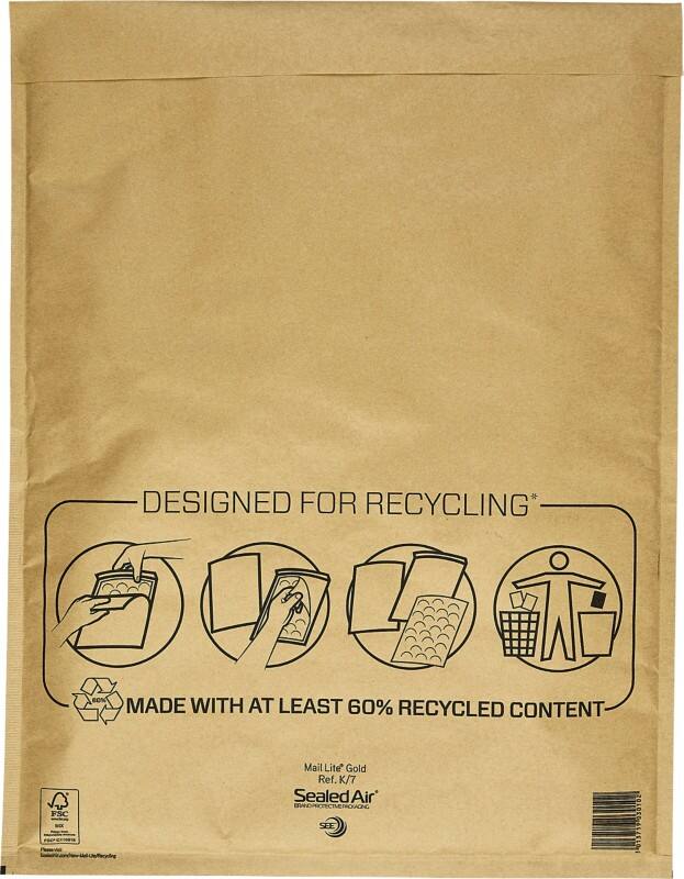 Pochettes à soufflet Mail Lite K/7 Doré Sans Fenêtre 350 (L) x 470 (H) mm Bande adhésive 79 g/m² 50 Unités