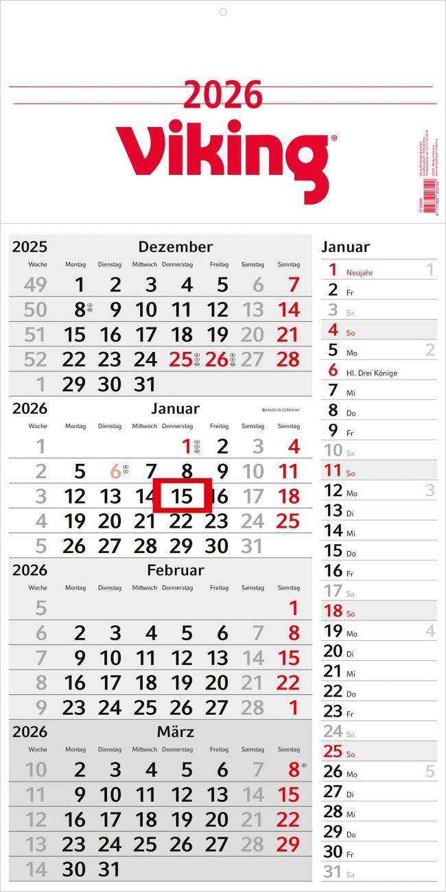Calendrier Viking Konzept 2026 Anglais 30 (L) x 60 (H) cm Blanc