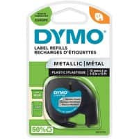 Dymo LT S0721730 / 91208 Authentic LetraTag Schriftband Selbstklebend Silver 12 mm x 4m