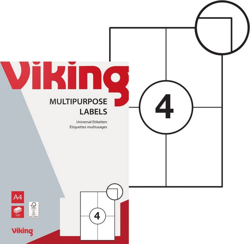 Viking Universaletiketten Selbsthaftend 105 x 148mm Weiss 100 Blatt mit 4 Etiketten
