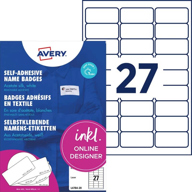 Avery Zweckform L4784-20, Namens-Etiketten, 63,5 x 29,6 mm, Weiss