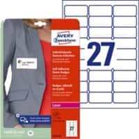 AVERY Zweckform L4784-20 Namensschilder 63,5 x 29,6 mm Weiss Rechteckig 20 Blatt à 27 Etiketten