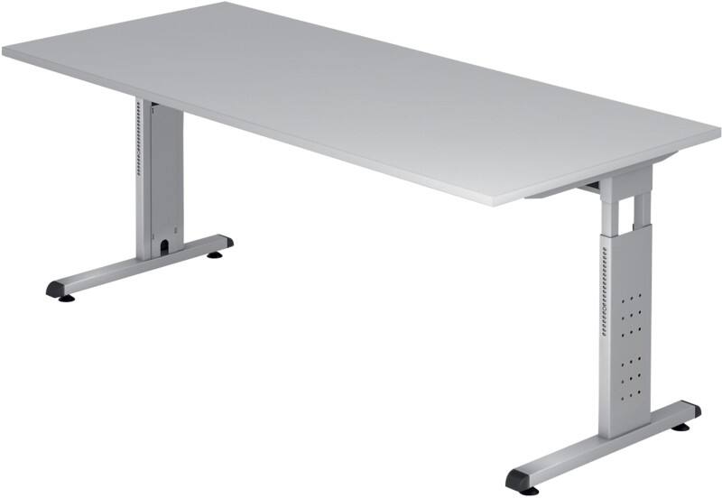Bureau Hammerbacher O-Serie VOS Hauteur ajustable Rectangulaire Gris C-Pied 1800 (L) x 800 (P) x 850 (H) mm Acier, Aggloméré