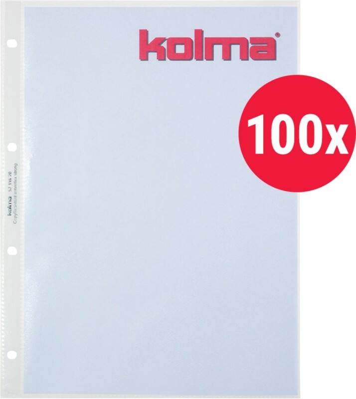 Kolma Prospekthüllen A4 Genarbt Transparent 100 Mikron PP (Polypropylen) Öffnung oben 4 Löcher 100 Stück