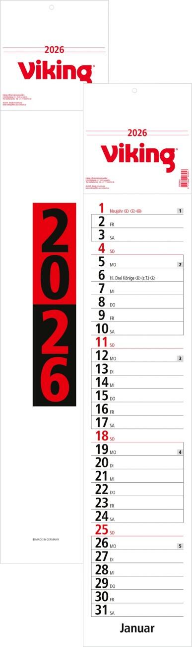 Calendrier Viking 2026 1 Mois par page Allemand 11,8 (L) x 61 (H) cm Blanc