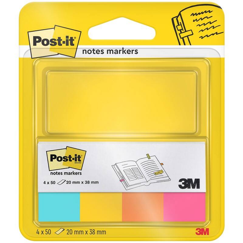 Post-it Haftmarker Rechteckig 2 x 3,8 cm Farbig sortiert Page Marker 4 Stück à 50 Streifen