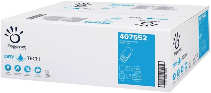 Papernet DryTech  Papierhandtücher W-falz Weiss 2-lagig 407552 20 Stück à 100 Blatt
