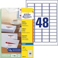 Étiquettes d'adresse Avery J4791-25 45,7 x 21,2 mm Blanc 25 Feuilles de 48 Étiquettes