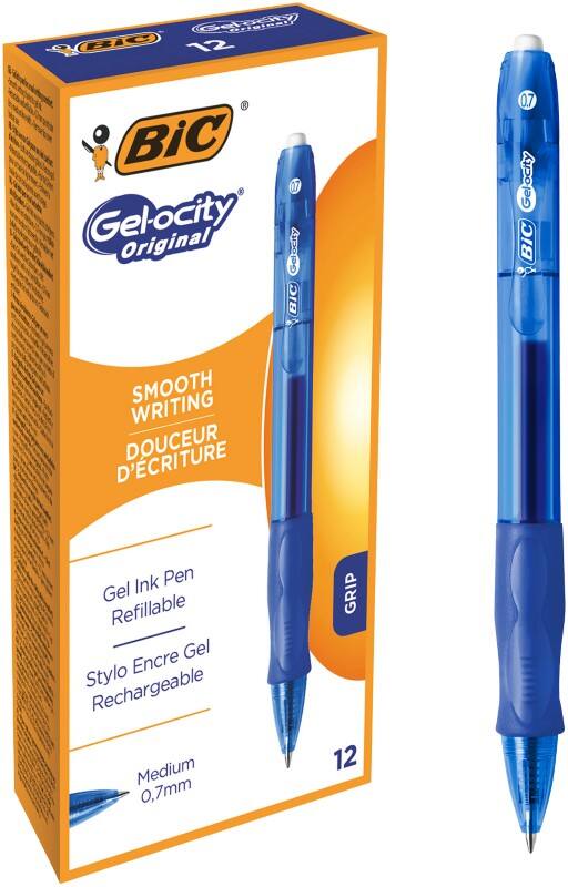 Stylo à encre gel BIC 829158 Rétractable Bleu 0,4 mm Moyen Conique Rechargeable 12 Unités
