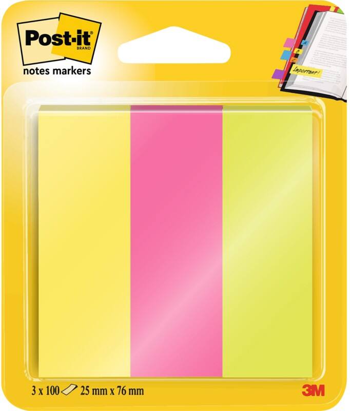 Post-it Haftmarker Rechteckig 2,5 x 7,6 cm Farbig sortiert 3 Stück à 100 Streifen