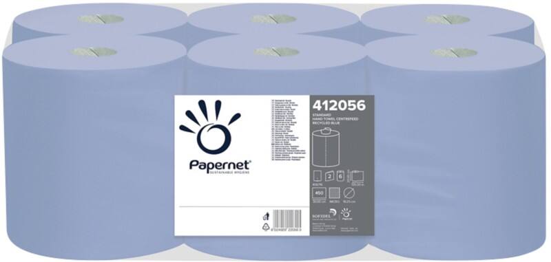 Rouleau à dévidage central Papernet Premium Superior 100% Recyclé Rouleau Bleu 2 épaisseurs 135 m 412056 6 Rouleaux de 450 Feuilles