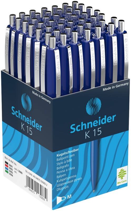 Stylo-bille Schneider K15 Rétractable Bleu 0,5 mm Moyen Bille Rechargeable 50 Unités