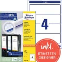 Étiquettes pour dos de classeur à levier Avery Zweckform Ultragrip L4761-100 Blanc A4 192 x 61 mm 100 Feuilles de 4 Étiquettes