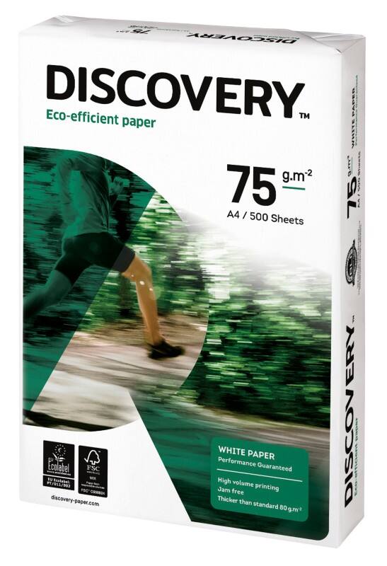 Papier imprimante Discovery Eco-efficient A4 75 g/m² Lisse Blanc 500 Feuilles