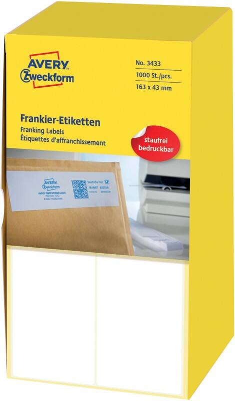 Étiquettes d'affranchissement Franking AVERY Zweckform 3433 Blanc 163 x 43 mm 500 Feuilles de 2 Étiquettes