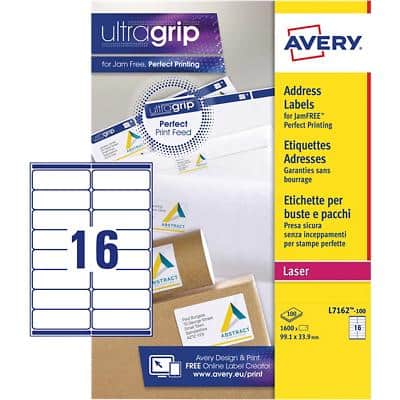 Avery Zweckform L7162-100 Adressetiketten selbstklebend 99,1 x 33,9mm Weiss 100 Blatt mit 16 Etiketten