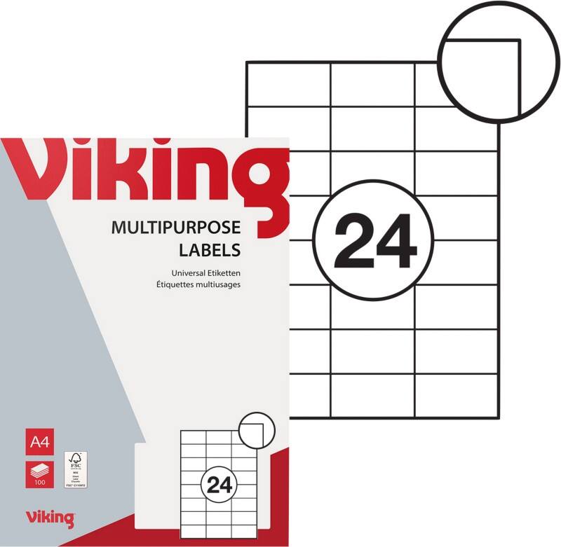 Viking Universaletiketten selbstklebend 70 x 37 mm Weiss 100 Blatt mit 24 Etiketten