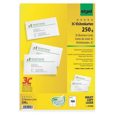 Sigel PC-Visitenkarten 3C 85 x 55 mm 250 g/m² Weiß 10 Blatt à 10 Stück
