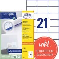 AVERY Zweckform ultragrip Mehrzwecketiketten 3652 Selbsthaftend A4 Weiss 70 x 42,3 mm 100 Blatt à 21 Etiketten