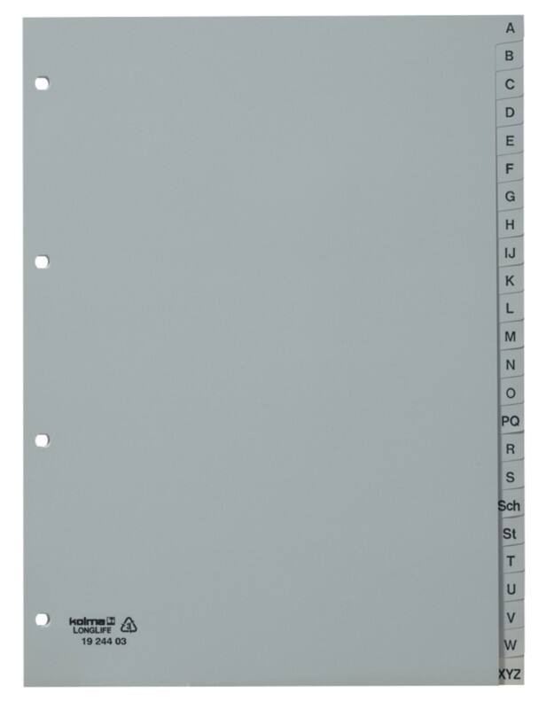 Kolma Superstrong A - Z Alphabetische Register A4 hoch Grau 24-teilig PVC (Polyvinylchlorid) 4 Löcher 19.244.03 24 Blatt